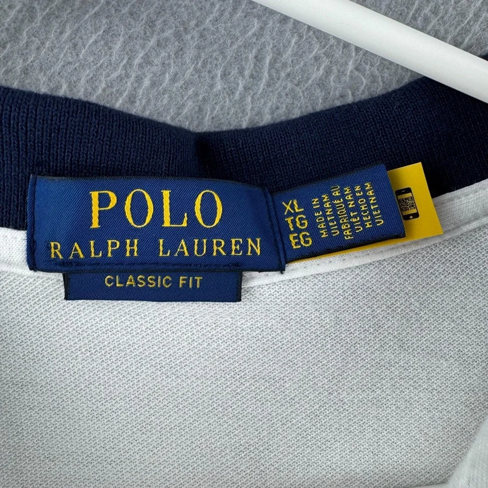 Polo Ralph Lauren Shirt Mens XL White Cotton Short Sleeve Polo Collared Retro
